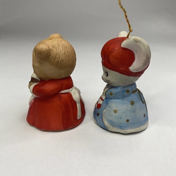 2/Two Jasco 1980 Critter Bells Mouse & Bear Porcelain Christmas Bell Vintage - Picture 2 of 12
